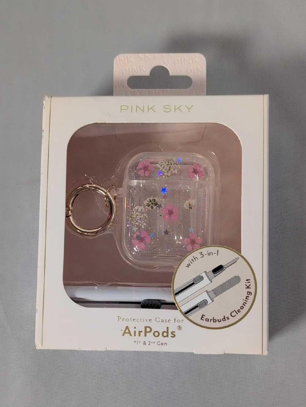 Pink Sky Protective Case for AirPods 1st & 2nd Gen Clear with Pink Flowers